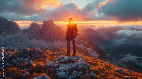 Traveler traveling alone in Mountains landscape at sunrise Traveling adventure concept Nomad Travel Lifestyle © hazia