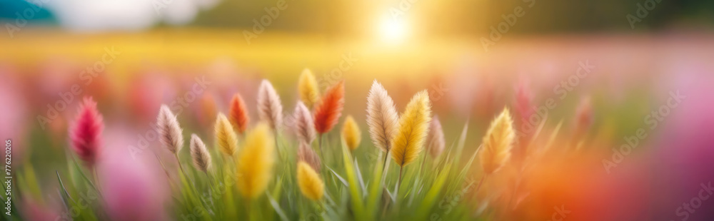 Ai generated blurred bokeh background from a field with colorful plants Ai generated blurred bokeh background from a field with colorful plants