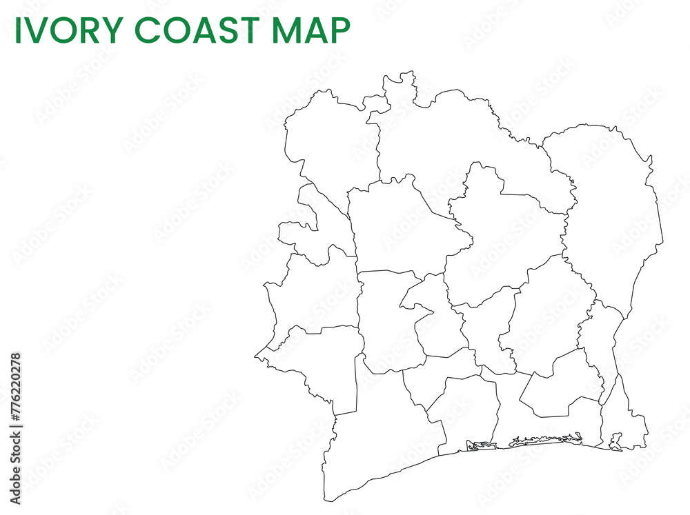 High detailed map of Ivory Coast. Outline map of Ivory Coast. Africa