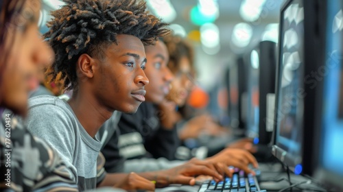 Group of People Sitting in Front of Computer Monitors © yganko