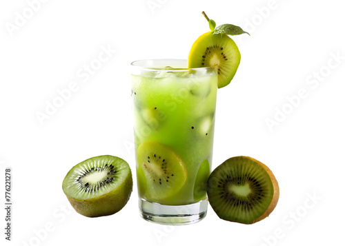 tasty mango and kiwi smoothie glass isolated on transparent background