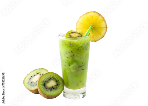 tasty mango and kiwi smoothie glass isolated on transparent background