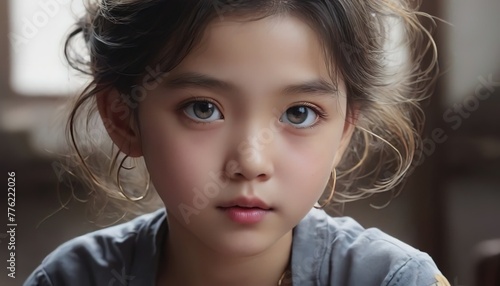 happy little asian girl, little child, children's emotions, portrait of children asian chil photo