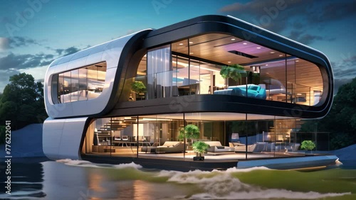 Wallpaper Mural Behold a mesmerizing water house, captivatingly suspended on the oceans surface, A futuristic home with smart home features, AI Generated Torontodigital.ca