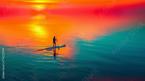 Serene paddleboard session at sunset