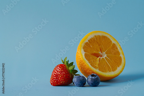 Isolated fresh citrus fruits like lemon and orange slices in a vibrant blue background  depict a healthy and refreshing summer vibe