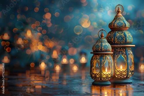 gold design two muslims for islamic new year 1 muharram celebration photo