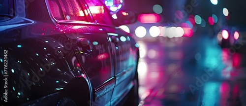 Close-up Shot of Police Car's Flashing Siren Lights. Concept Law Enforcement, Emergency Vehicles, Police Siren, Close-up Photography, Illuminated Settings © Ян Заболотний