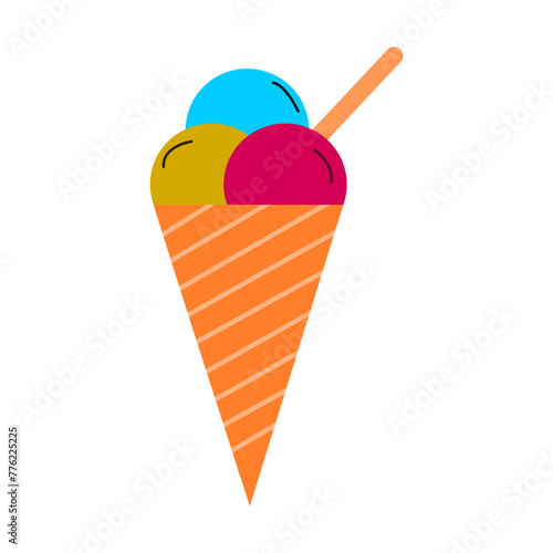 delicious ice cream with three flavor isolated on white background.
