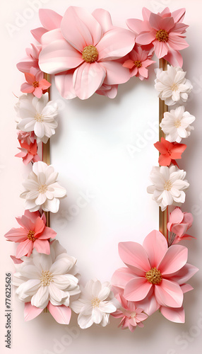 Frame made of beautiful flowers on white background. top view. Space for text