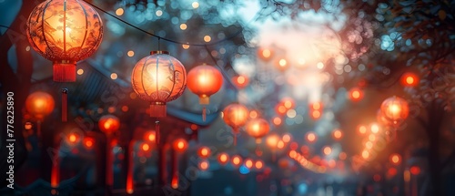 Celebrating Chinese New Year with Lanterns in the Background. Concept Chinese New Year, Lanterns, Celebration, Festive Photography, Cultural Heritage