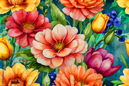 Wallpaper Mural A vibrant watercolor painting of a still-life bouquet of flowers. Torontodigital.ca