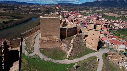 Aerial view of San Vicente de la Sonsierra, famous touristic destination in La Rioja, Spain. High quality 4k footage photo