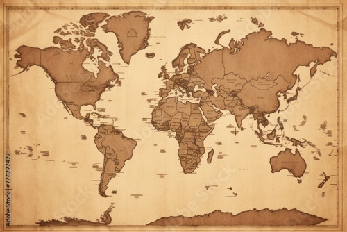 World map, A vintage map of the world in sepia tones, AI generated