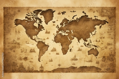 World map  A vintage map of the world in sepia tones  AI generated