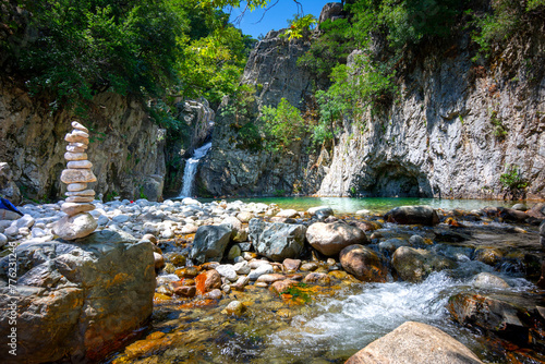 Vathres are small water natural pools with waterfalls along the mountain of Saos on Samothraki island, Greece. photo