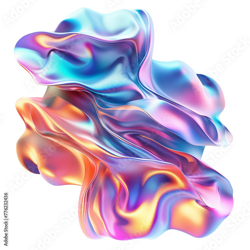 abstract shapes holographic fabric isolated. 3d fluid shape holographic gradient.