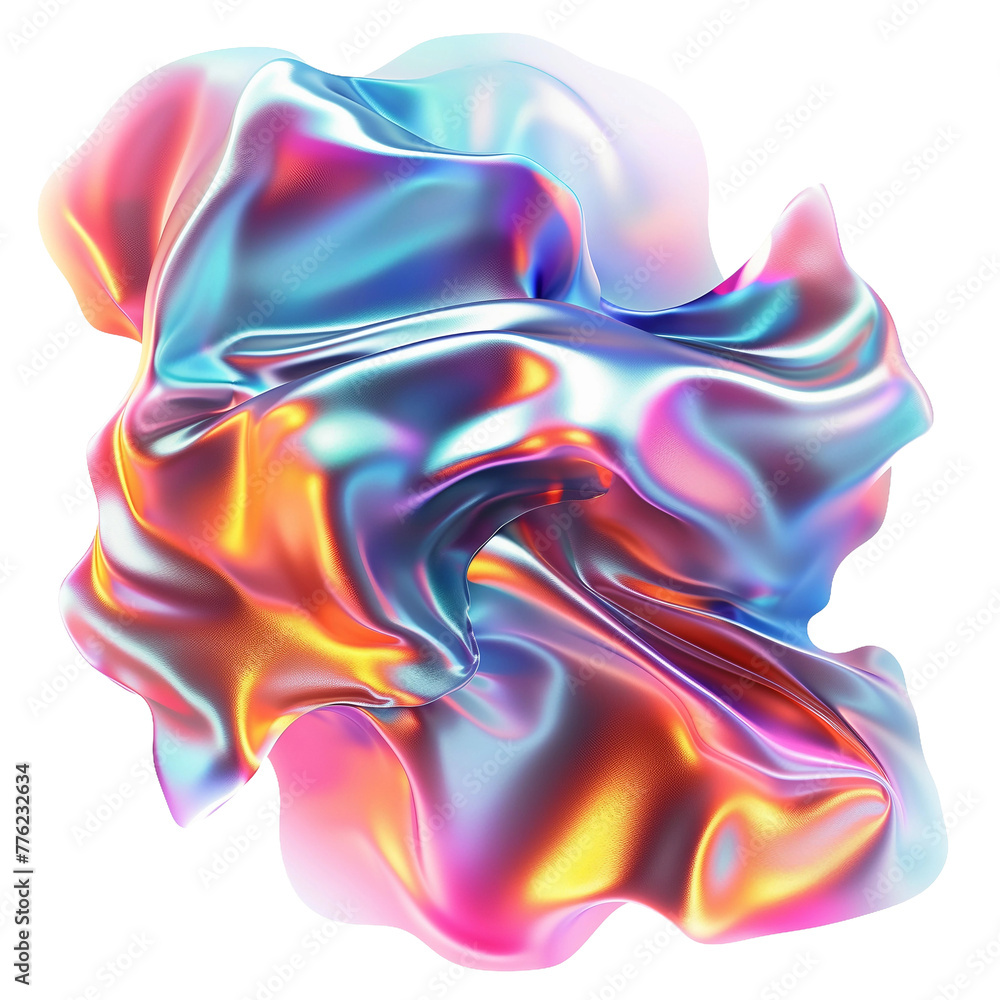 Obraz premium abstract shapes holographic fabric isolated. 3d fluid shape holographic gradient.