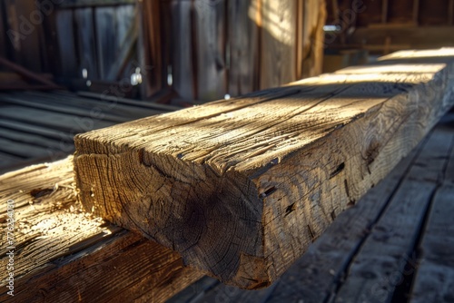 the textured grain of a heavy timber beam with the ambiance of a traditional wooden structure.