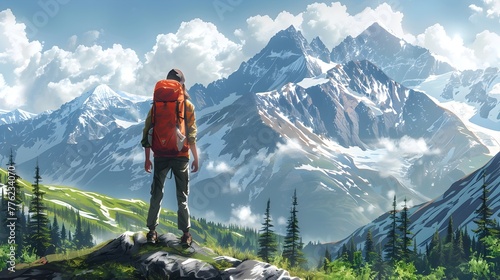 Solo Adventurer Embracing the Grandeur of Majestic Mountain Landscape