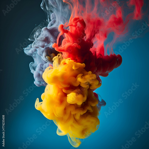 Colorful ink in water on a blue background. Abstract background.