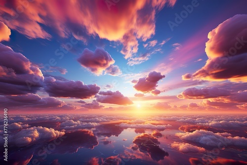 minimalistic design Utterly spectacular sunset with colorful clouds lit by the sun