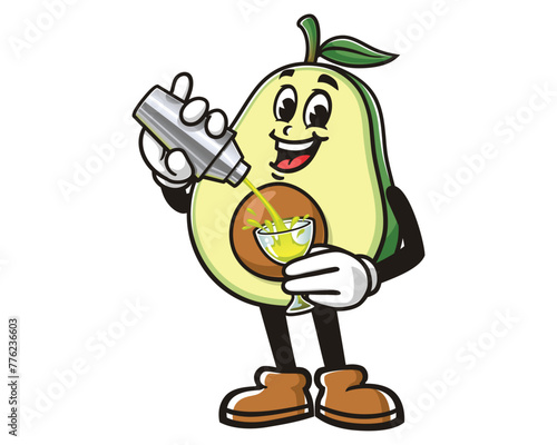 Avocado is making cocktail cartoon mascot illustration character vector clip art hand drawn