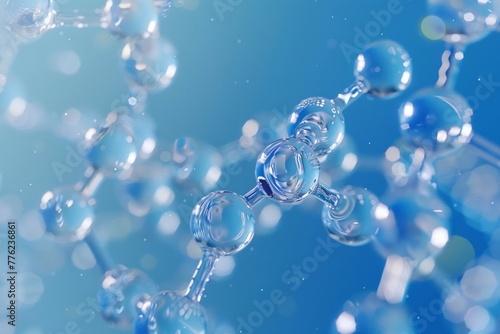 Molecular structure illustration close up blue background