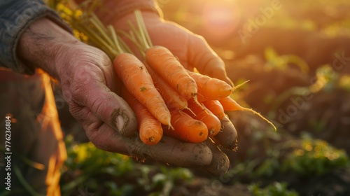 Sunset glow on homegrown carrots