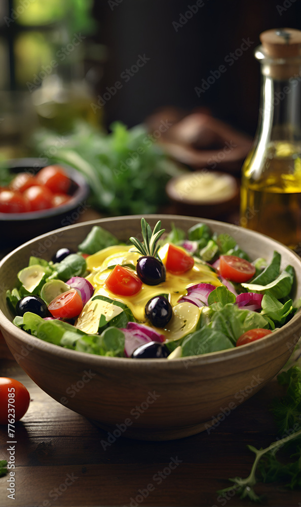 Dress the salad in a bowl with olive oil