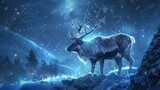Fantasy epic reindeer animal wildlife in dramatic view background. AI generated image