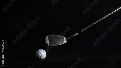 golf club and golf ball, dark background generative ai