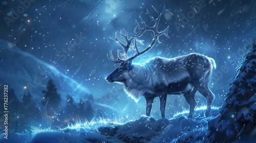 Fantasy epic reindeer animal wildlife in dramatic view background. AI generated image © MUCHIB