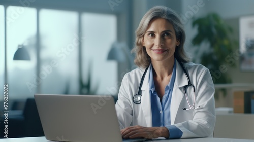 Joyful Doctor and Woman in Medical Office Discussing Health Services and Planning Generative AI