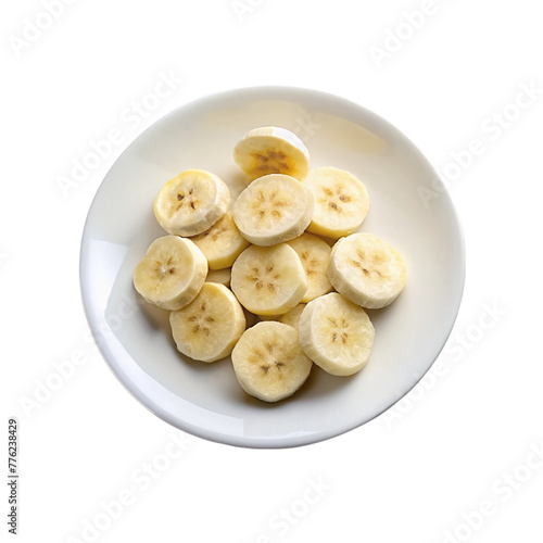 Fresh bananas on a plate against a transparent background.