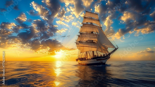 Artistic expression of a nautical voyage, creative sea with space for storytelling on the open sky