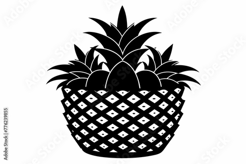 canasta con pinas vector silhouette on white background