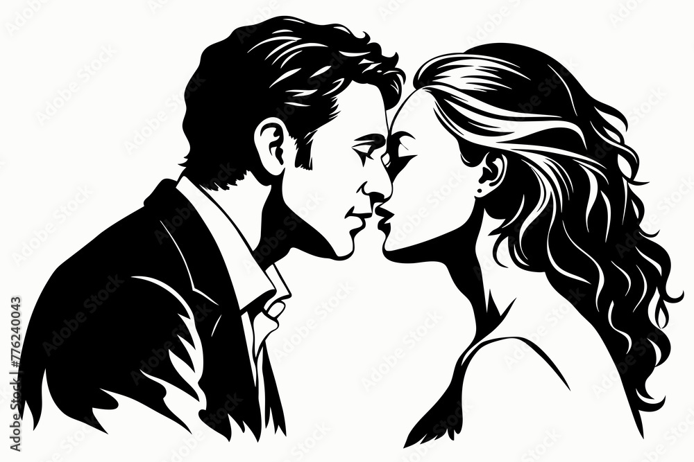 sketch of sensual romantic kissing vector silhouette on white background