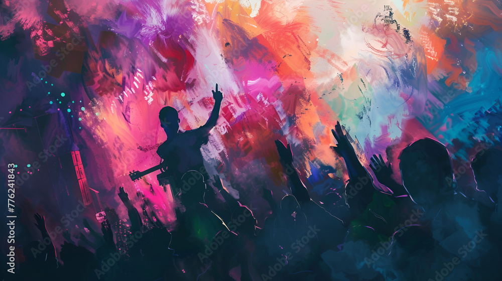 Artistic Style Painting of An EDM Music Festival Concert EDC People Dancing at a Concert EDM Music Festival Aspect 16:9 Artistic Style Painting of An EDM Music Festival Concert EDC People Dancing at a Concert EDM Music Festival Aspect 16:9