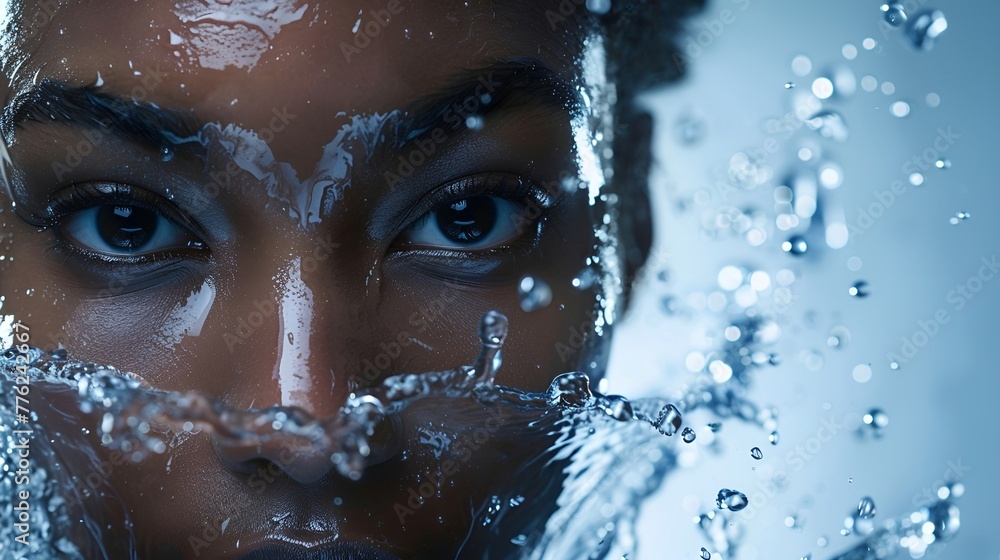 portrait of a woman having water splash on her face