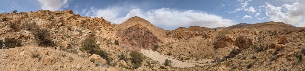 Jordan Trail from Um Qais to Aqaba, beautiful mountains,rocks and desert panorama landscape view during this long distance trail 