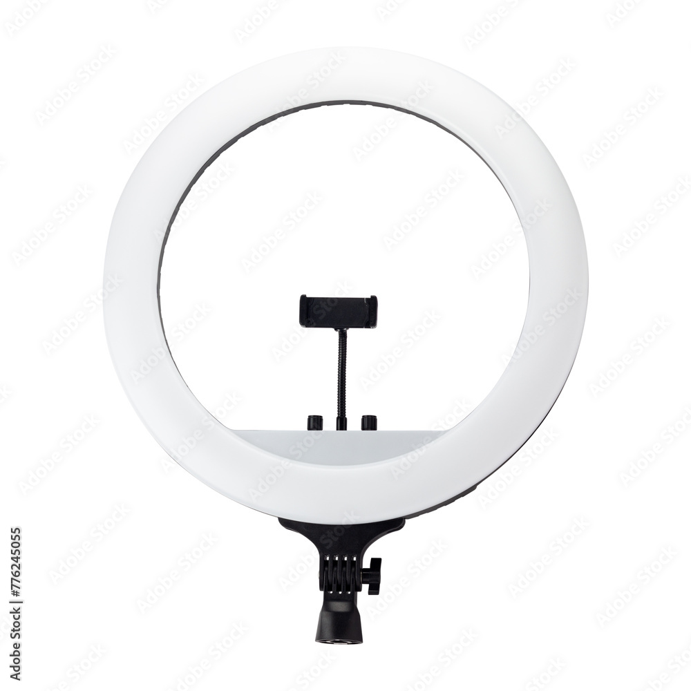LED ring light with phone holder isolated from background LED ring light with phone holder isolated from background