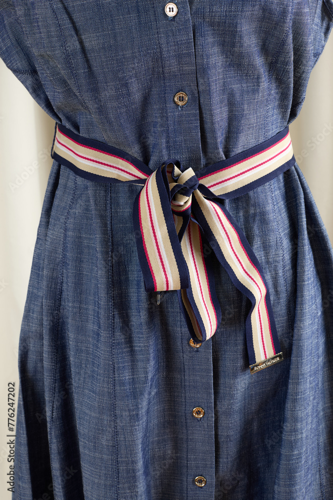 Belted Elastic Waist Short - Blue Stripe