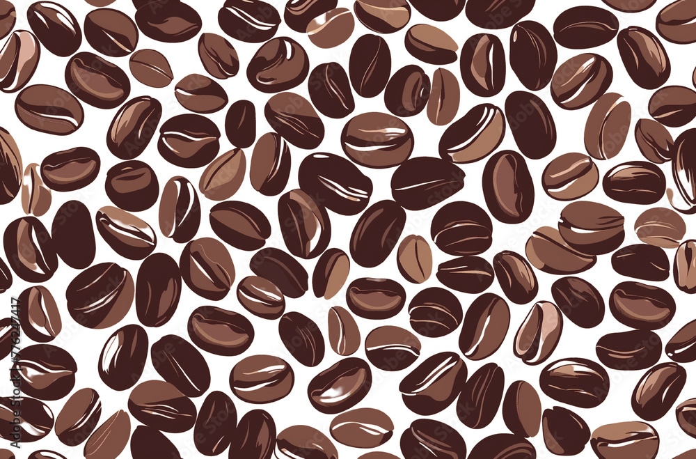 Obraz premium Brown roasted coffee beans in a repeating pattern, ideal for cafe wallpapers or coffee menus