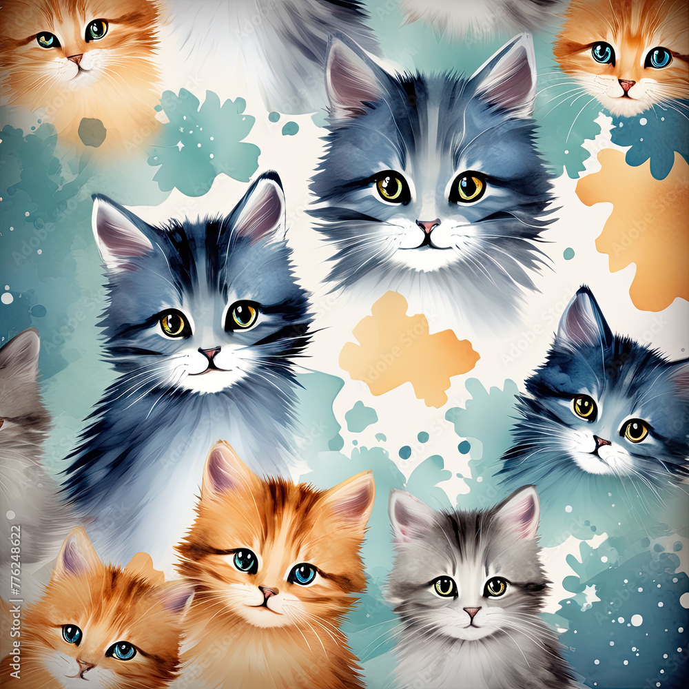 Colorful design with cute cats. Background not seamless.