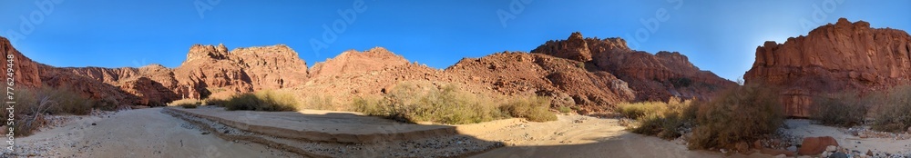 Jordan Trail from Um Qais to Aqaba, beautiful mountains,rocks and desert panorama landscape view during this long distance trail 