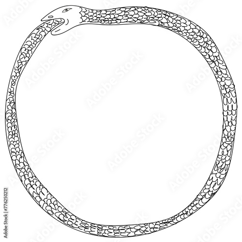 Abstract frame drawn in doodle style in the form of a snake biting its boast photo