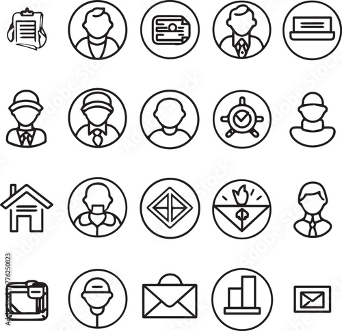 Set of linear employee perks icons thin line on white background