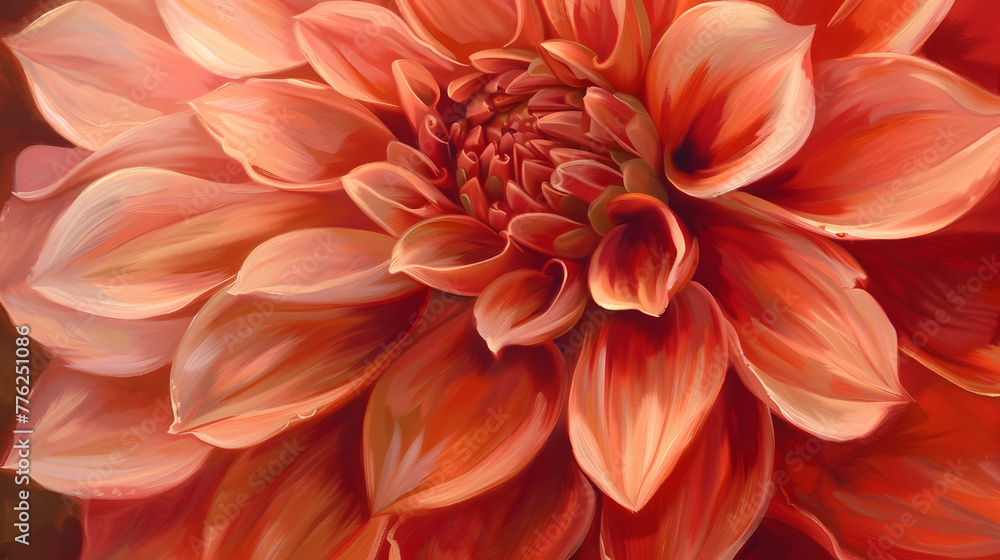 Colorful red pink white Dahlias, bright nature flowers, oil paints Colorful red pink white Dahlias, bright nature flowers, oil paints