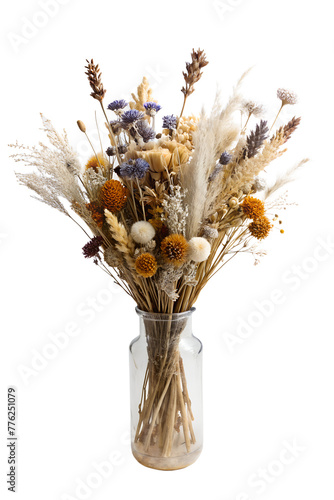 bouquet of dried flowers in a vase isolated on transparent background